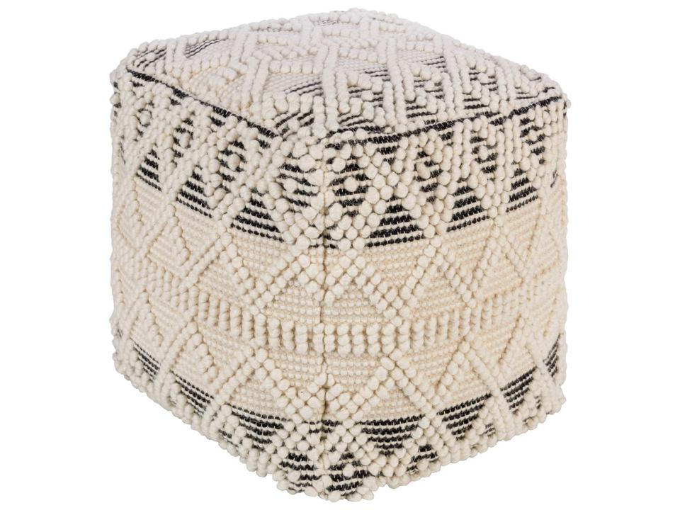 Hygge Hand Woven Square Upholstered Ottoman in Black and Cream
