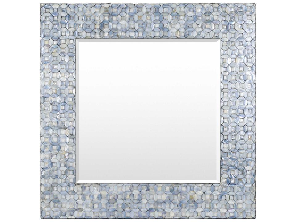 Iridescent Square Inlaid Shell Wall Mirror in Blue