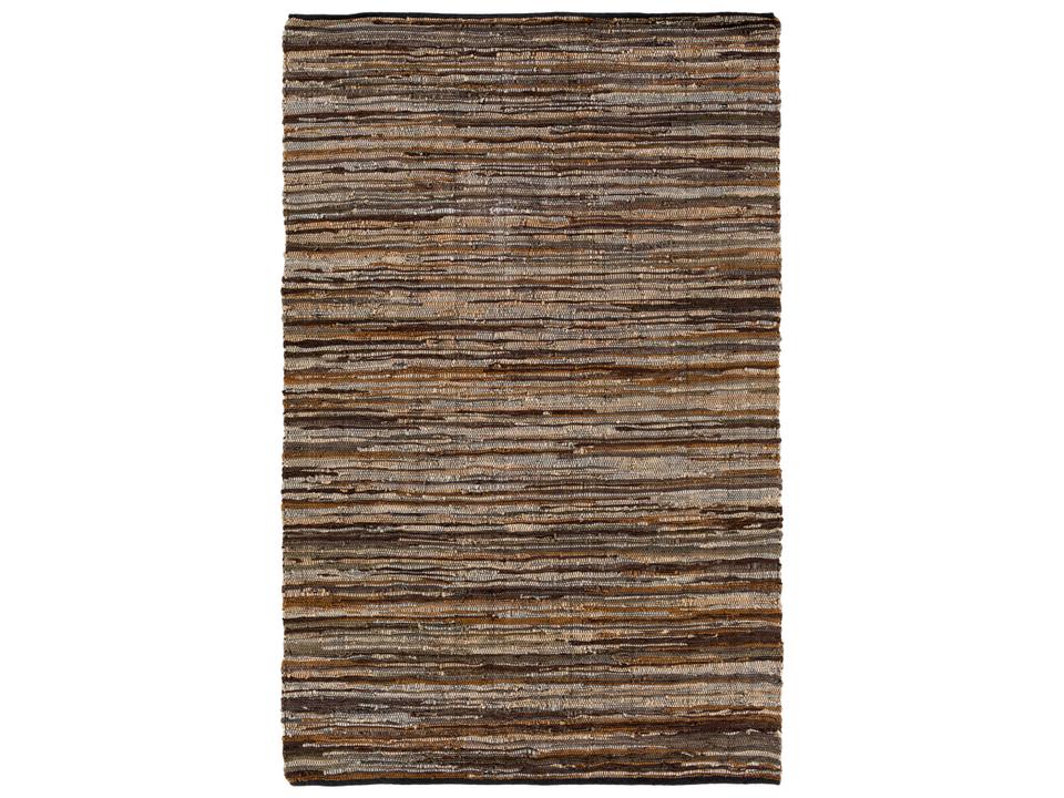 Log Cabin Area Rug Hand Woven Leather and Cotton Blend
