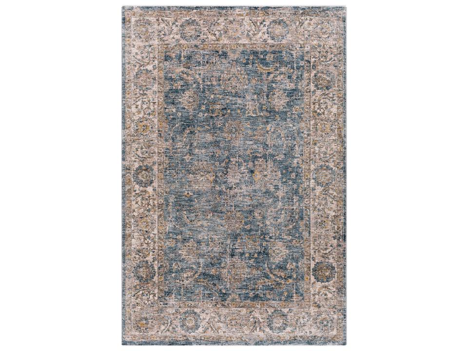 Mirabel Traditional Bordered Area Rug in Teal and Pale Blue