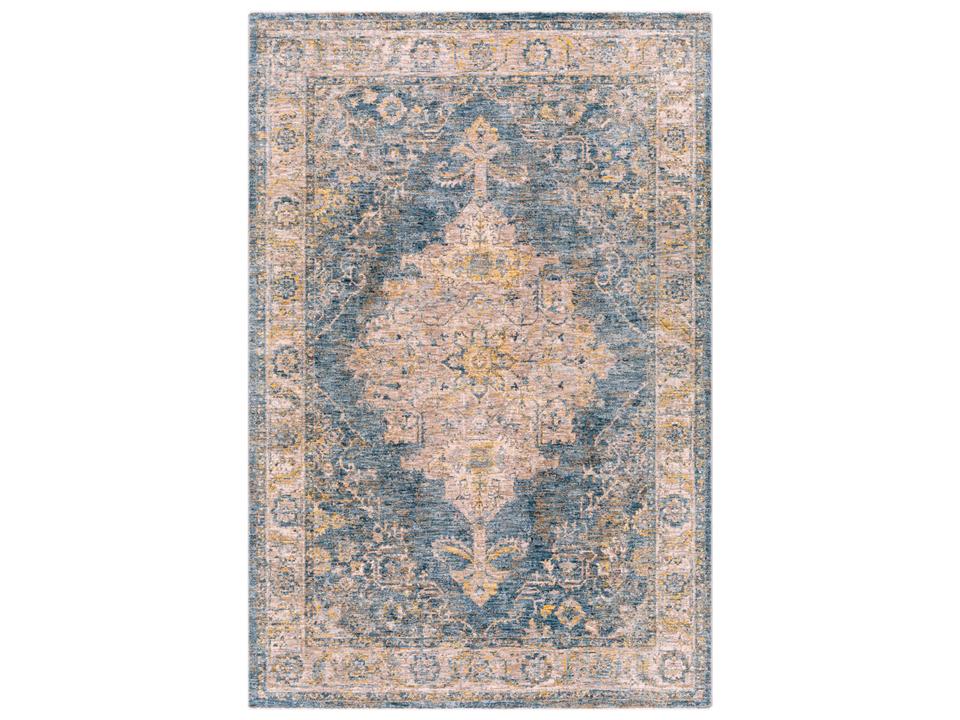 Mirabel Bordered Area Rug in Pale Blue and Mustard