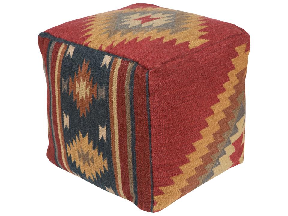 Frontier Upholstered Pouf Brick Red Dark Blue Camel Brown
