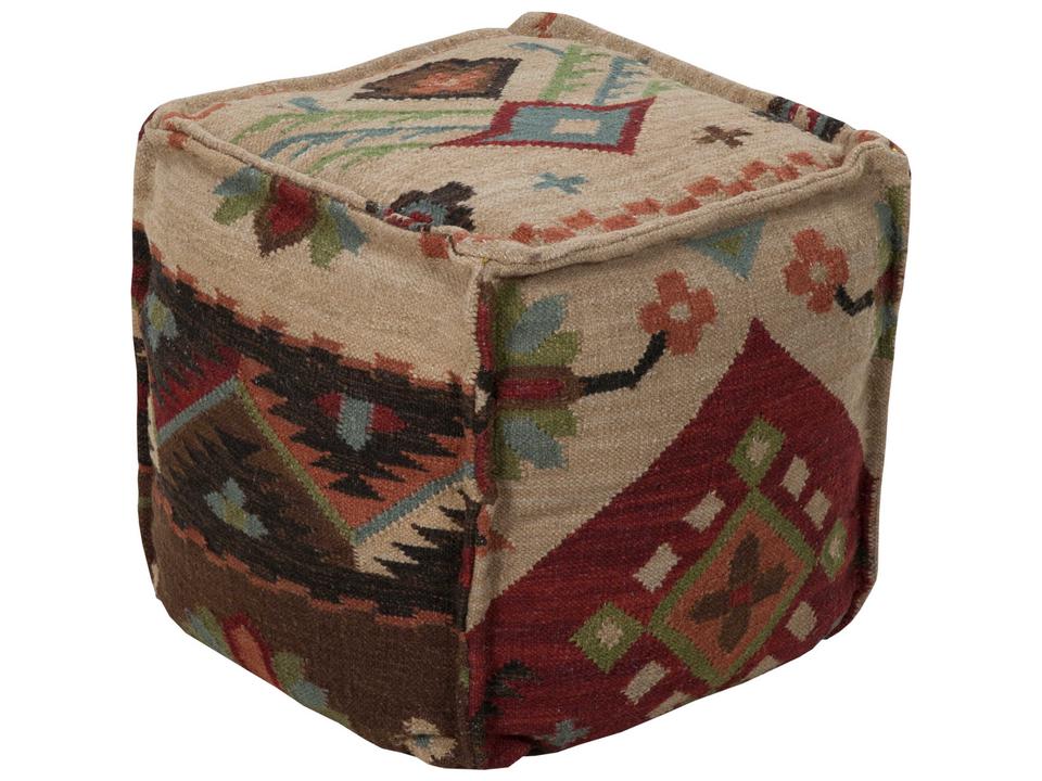 Frontier Brick Red Tan Brown Upholstered Ottoman Pouf