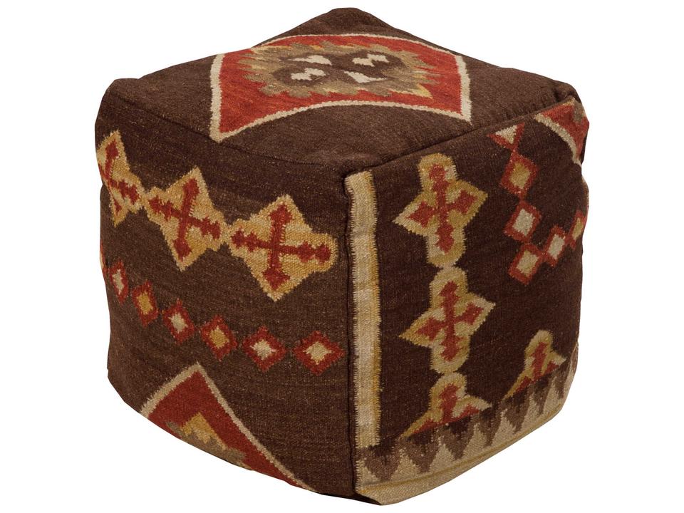 Frontier Upholstered Pouf Dark Brown Brick Red Mustard