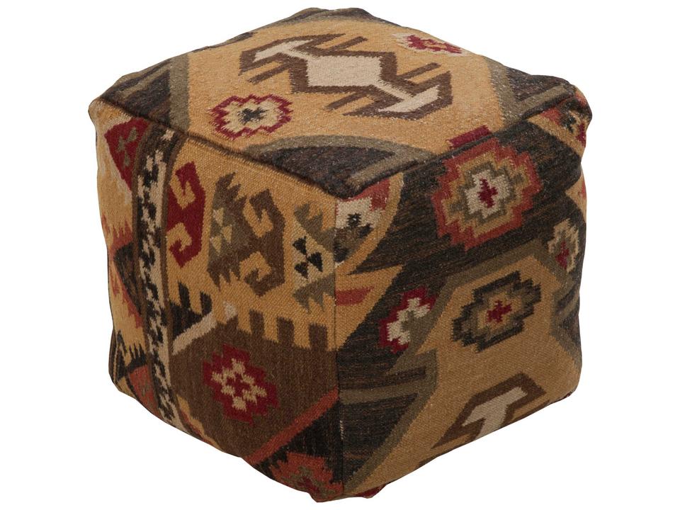 Frontier Upholstered Square Pouf in Dark Brown Brick Red Amber Orange