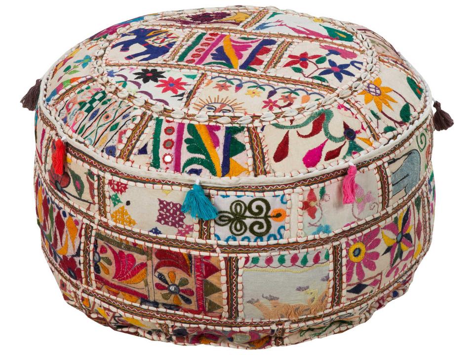 Karma Upholstered Pouf Cream Dark Blue Fuchsia Green