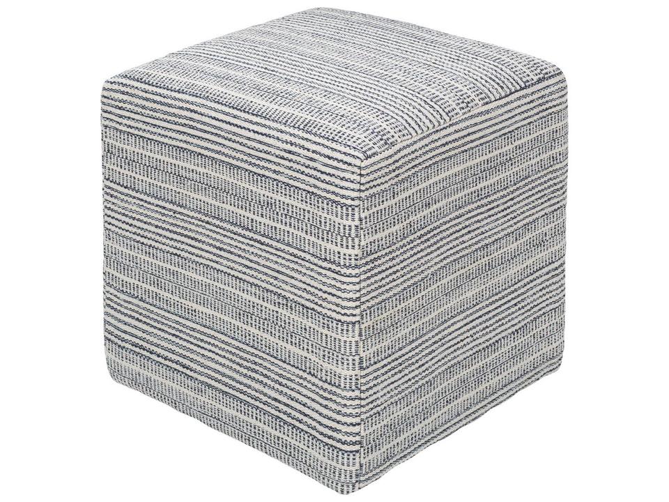 Ryder Cotton Pouf Ottoman in Bright Blue and White