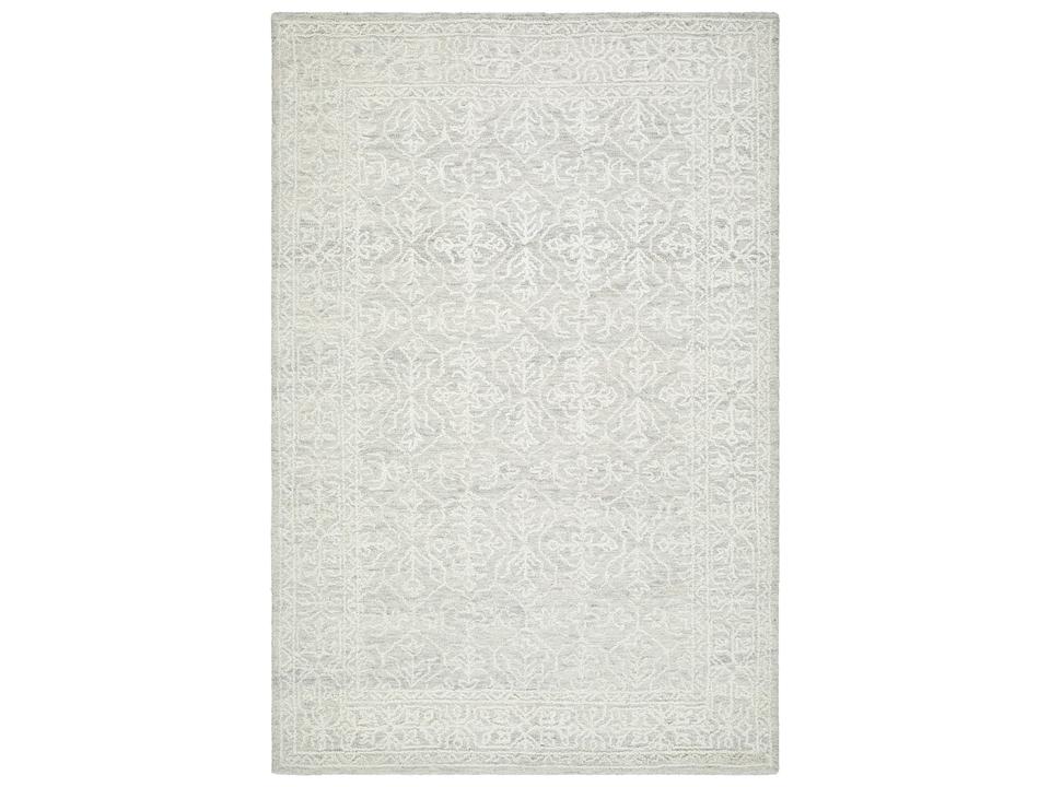 Sicily Bordered Traditional Area Rug in Light Silver