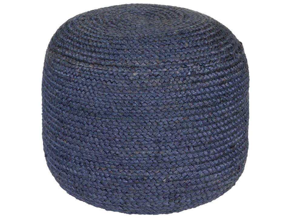 Tropics Round Ottoman Hand Woven Jute Dark Blue