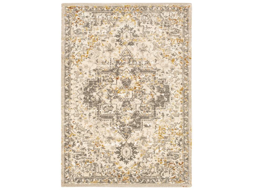 Tuscany Bordered Area Rug with High Pile in Metallic Gold and Ivory