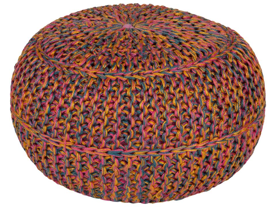 Wisteria Modern Hand Knitted Jute Ottoman in Multi-Color