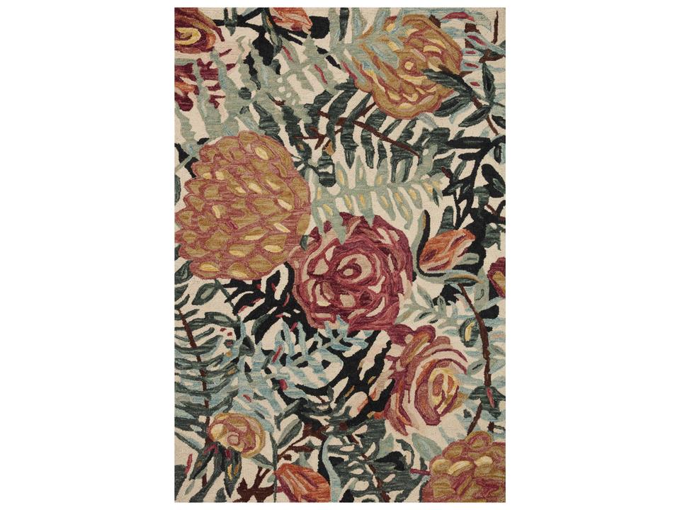 Belladonna Large-Scale Floral Wool Area Rug in Ivory and Lagoon