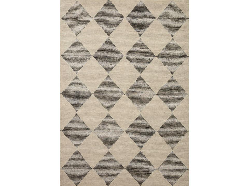 Francis Geometric Hand Hooked Wool Area Rug in Beige Charcoal by Chris Loves Julia