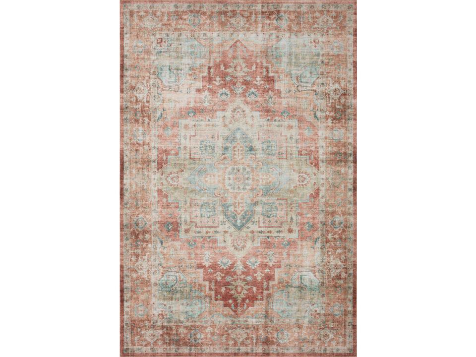 Heidi Bordered Runner Area Rug Terracotta Aqua