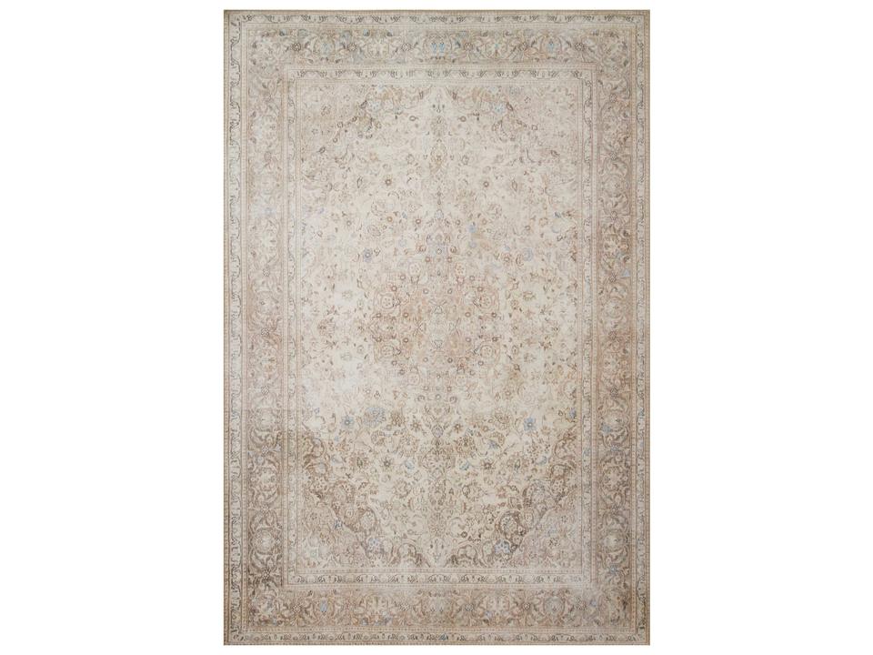 Loren Sand Taupe Power Loomed Polyester Area Rug with Vintage Design