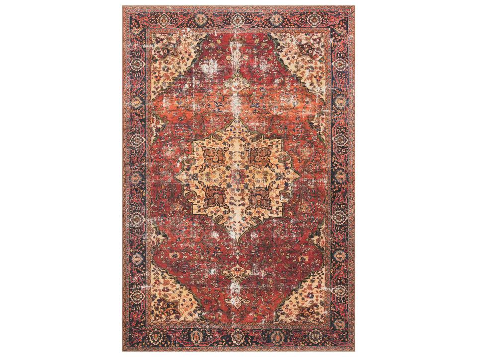 Loren Collection Power-Loomed Area Rug in Red and Navy 3 Feet 6 Inches x 5 Feet 6 Inches
