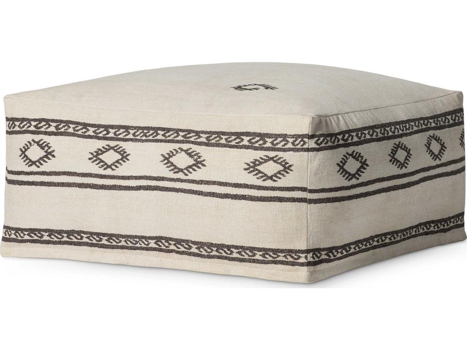 Ivory Brown Upholstered Ottoman with Diamond and Stripe Pattern