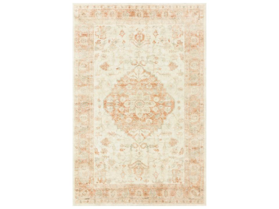Rosette Bordered Runner Area Rug Ivory Terracotta