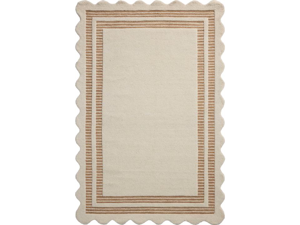Scottie Hand-Tufted Wool Area Rug Ivory Rust with Scalloped Edge