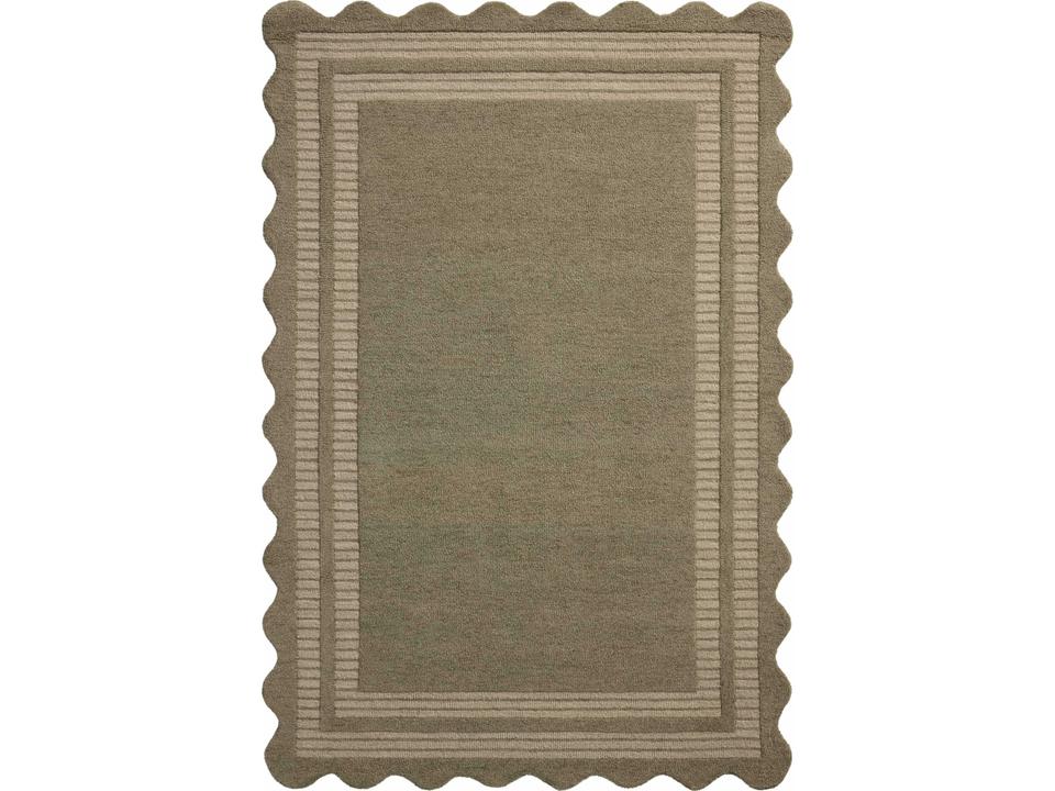 Scottie SCO-01 Hand-Tufted Wool Area Rug Olive Pebble with Scalloped Edge