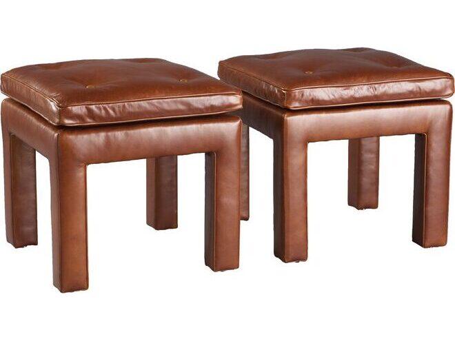 Upholstery Parkhurst Cognac Leather Accent Stool
