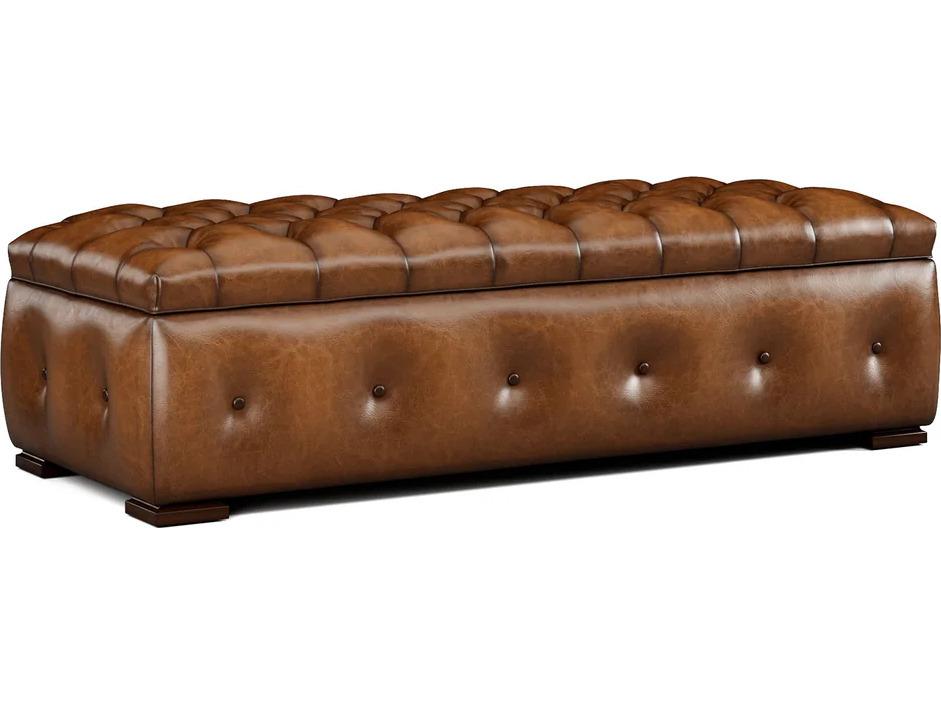 Bradley Leather Storage Ottoman with Button Tufting