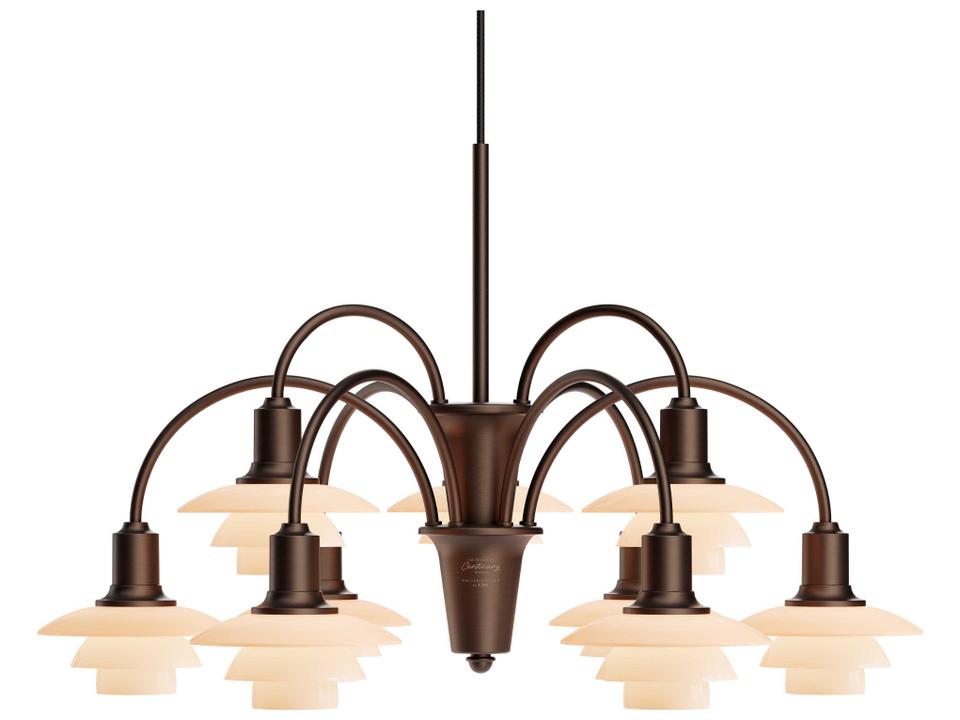 PH-1/1 9-Light Aged Brass Dusty Terracotta Chandelier