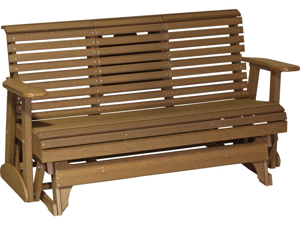 Plain 5-Foot Recycled Plastic Outdoor Glider Bench with Flip-Down Console