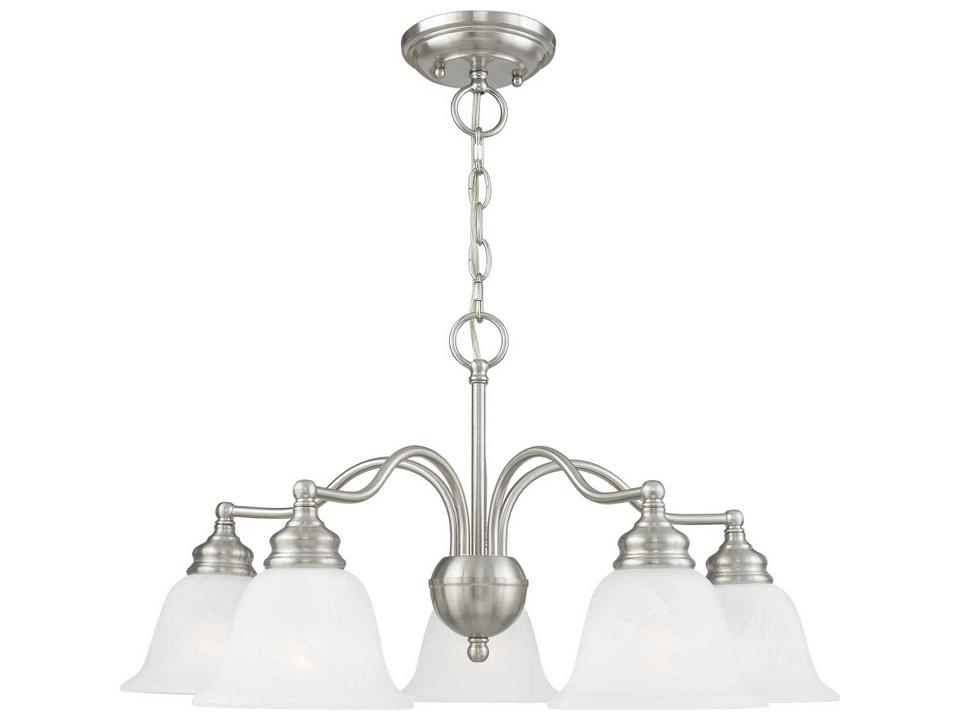 Essex 5-Light Convertible Chandelier in Brushed Nickel with White Alabaster Glass