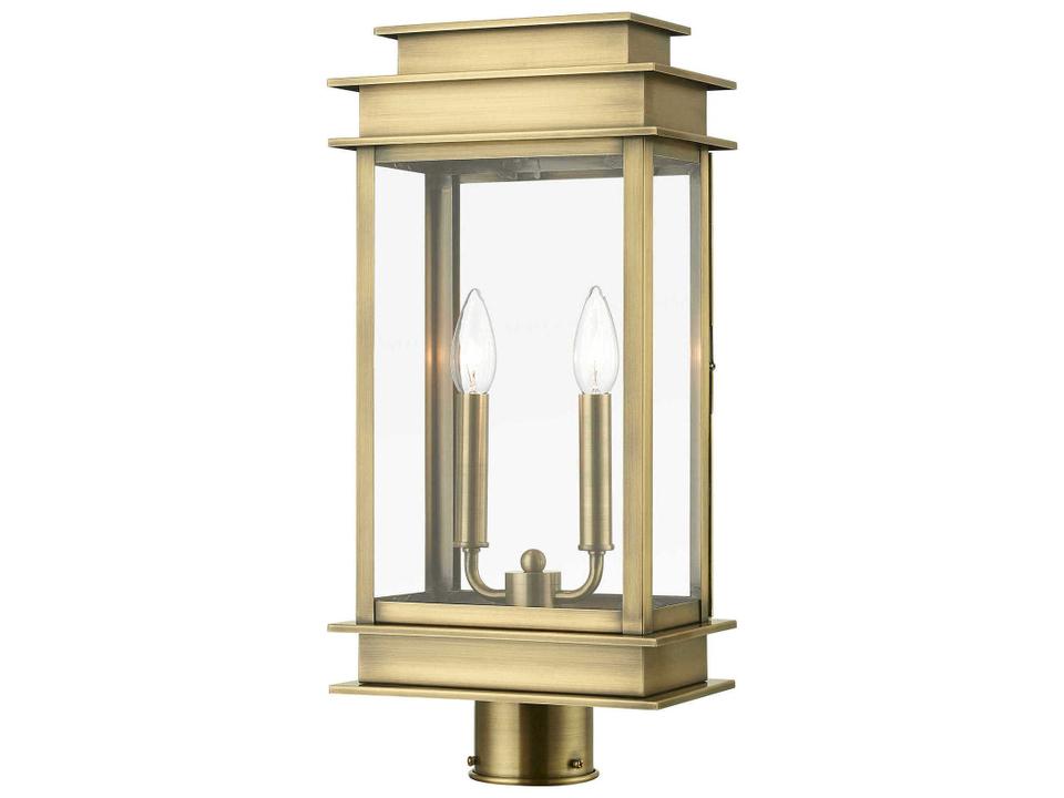 Princeton 2-Light Outdoor Post Light in Antique Brass with Stainless Steel Reflector