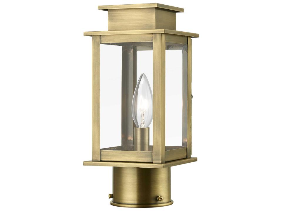 Princeton 1-Light Outdoor Post Lantern in Antique Brass with Clear Glass