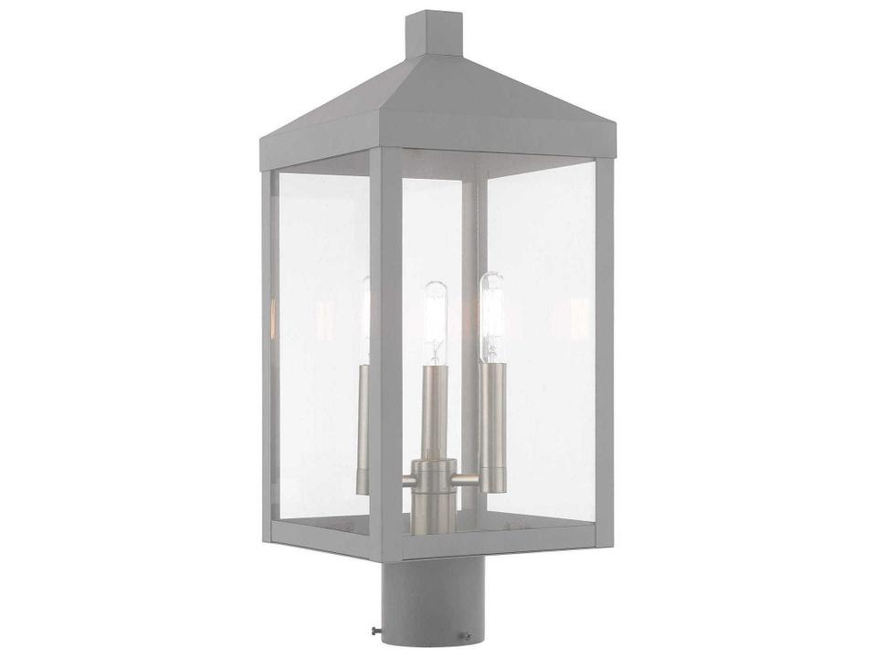 Nyack 3-Light Outdoor Post Top Lantern in Nordic Gray