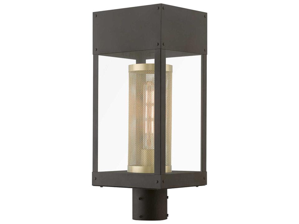 Franklin 1-Light Outdoor Post Light in Bronze with Soft Gold Candle