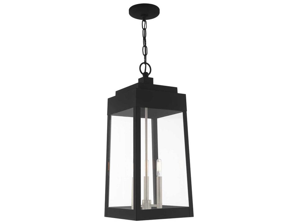 Oslo 3-Light Outdoor Hanging Lantern in Black with Clear Glass