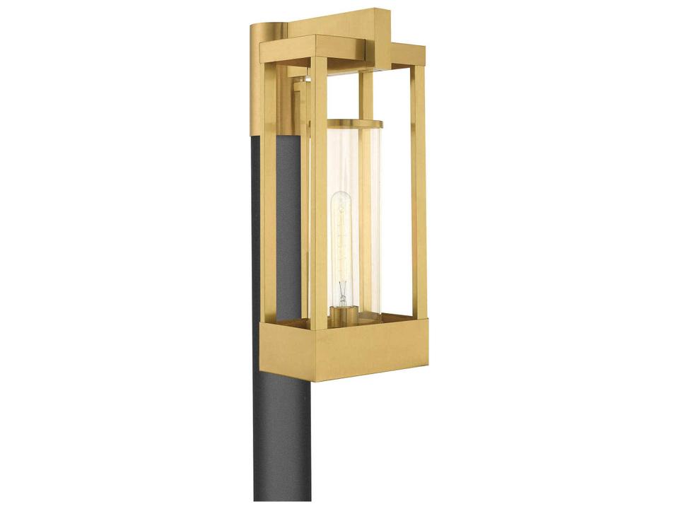 Delancey 1-Light Contemporary Outdoor Post Top Lantern in Satin Brass