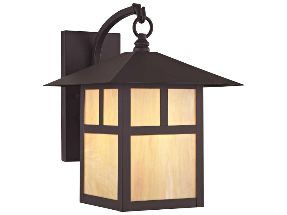 Montclair Mission 1-Light Outdoor Wall Lantern in Bronze with Tiffany Glass