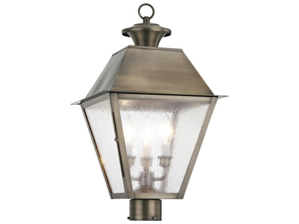 Mansfield 3-Light Outdoor Post Light in Vintage Pewter with Seeded Glass
