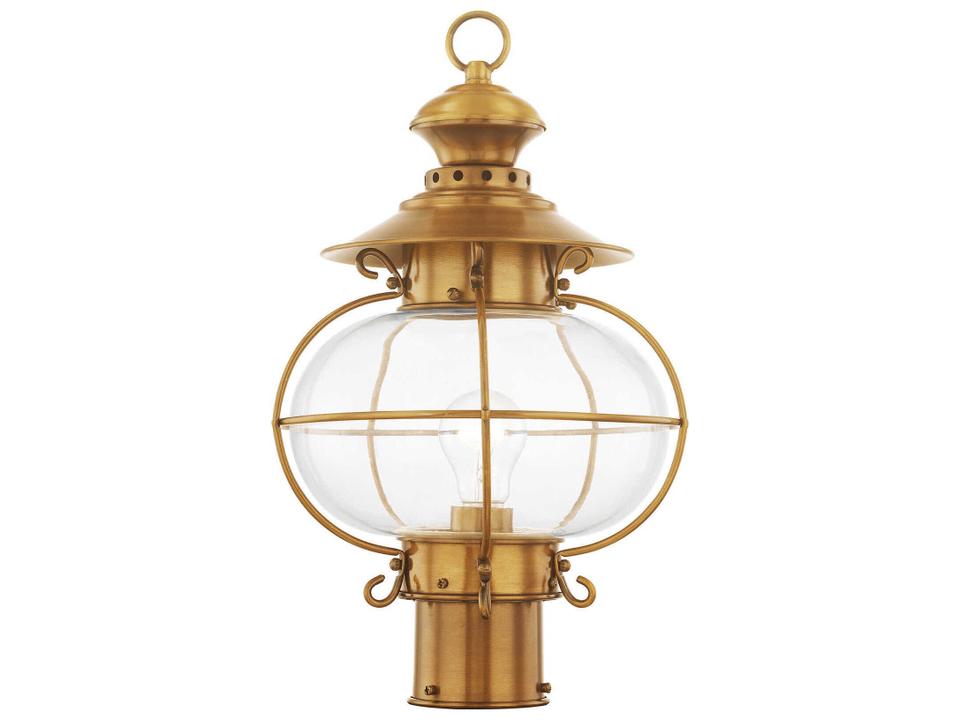 Harbor 1-Light Solid Brass Outdoor Post Light in Flemish Brass
