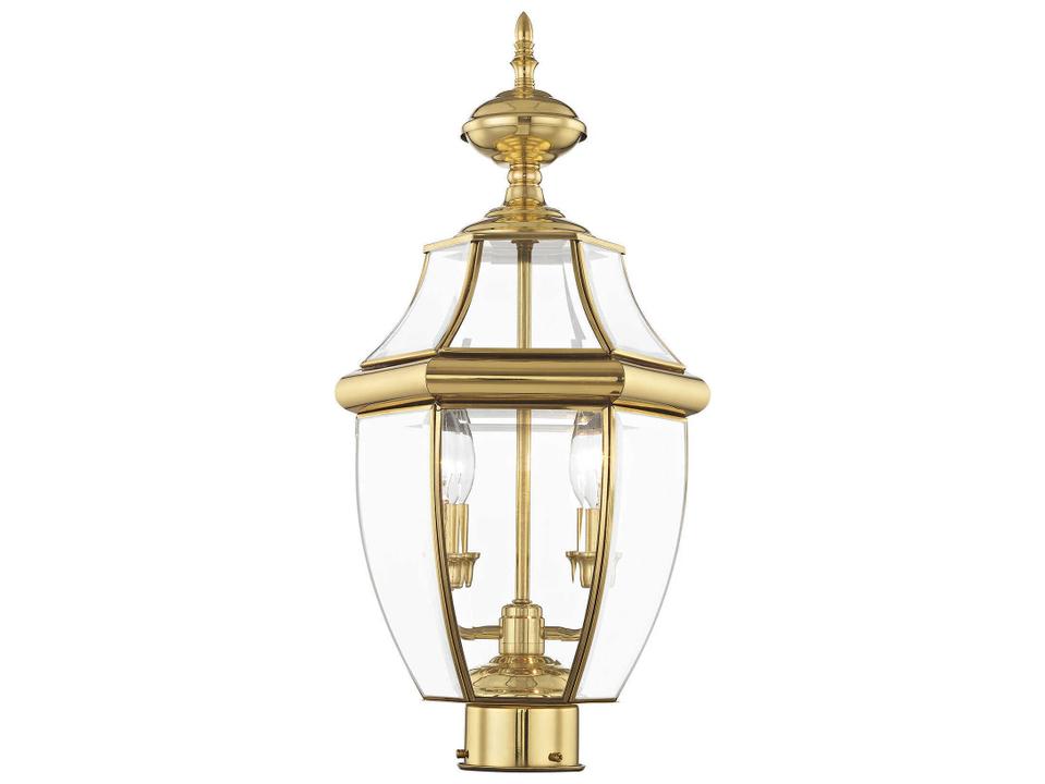 Monterey 2-Light Outdoor Post Top Lantern in Polished Brass with Clear Beveled Glass
