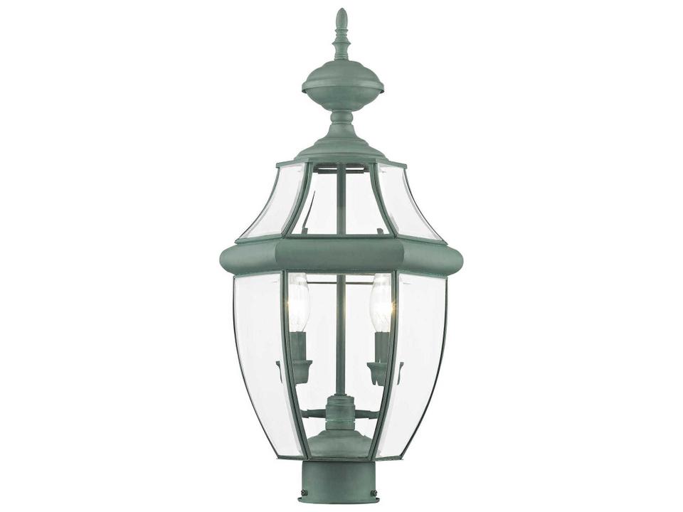 Monterey 2-Light Outdoor Post Lantern in Verdigris with Clear Beveled Glass