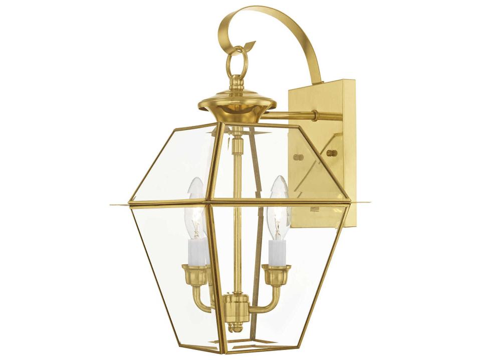 Westover 2-Light Outdoor Wall Lantern in Polished Brass