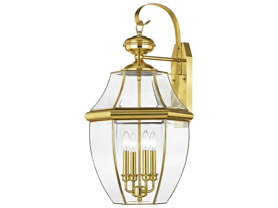 Monterey 30 Inch 4-Light Outdoor Wall Lantern in Polished Brass