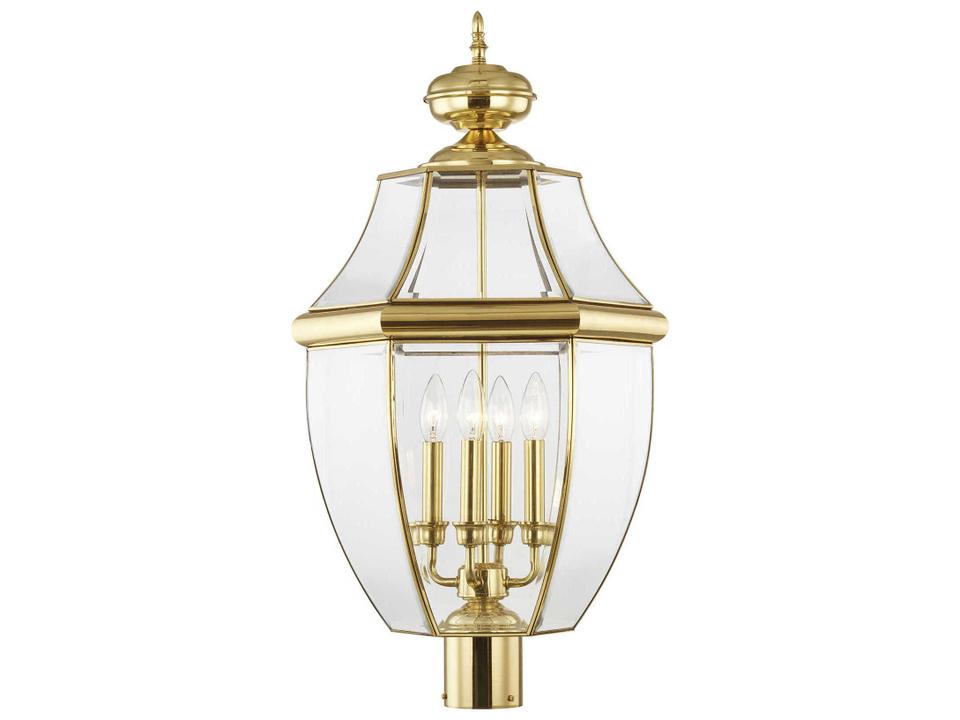 Monterey 4-Light Outdoor Post Lantern in Polished Brass