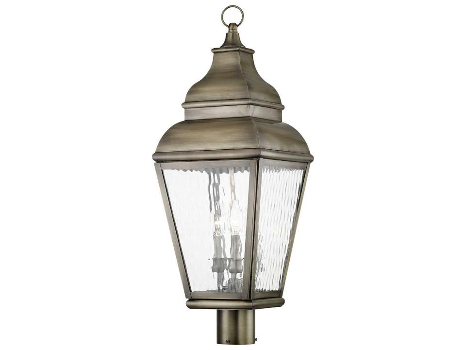 Exeter 3-Light Outdoor Post Light in Vintage Pewter with Clear Water Glass