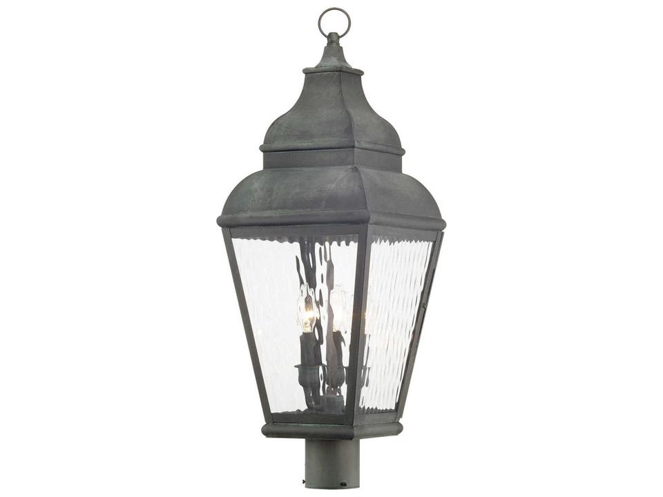 Livex Exeter 3-Light Solid Brass Outdoor Post Lantern in Charcoal