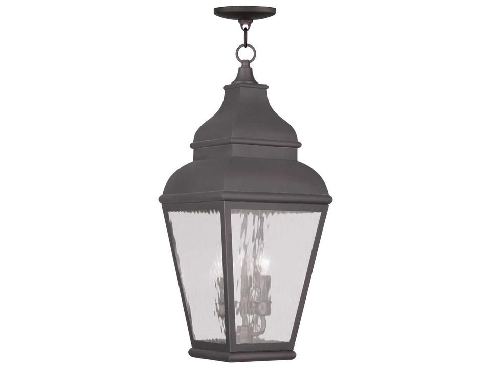 Exeter 3-Light Outdoor Hanging Lantern in Bronze with Clear Water Glass