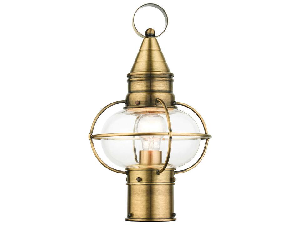 Newburyport 1-Light Outdoor Post Top Lantern in Antique Brass