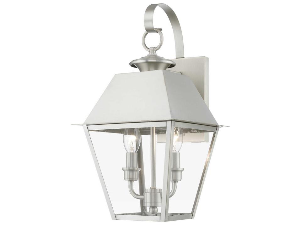 Wentworth 2-Light Outdoor Wall Light in Brushed Nickel with Clear Glass