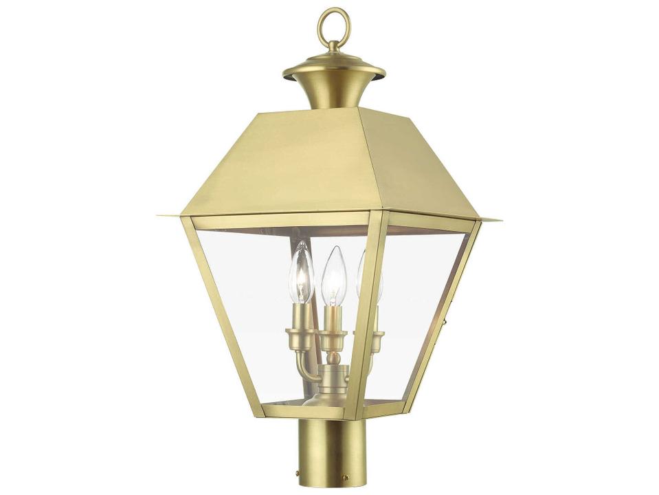 Wentworth 3-Light Outdoor Post Light in Natural Brass