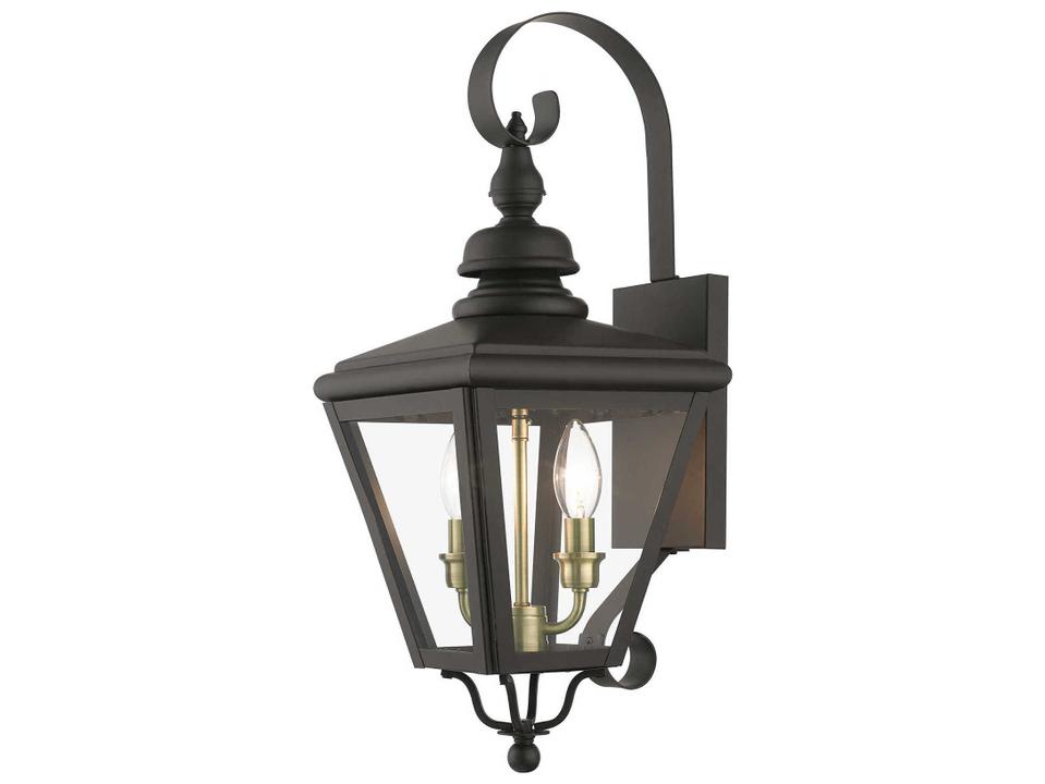 Adams 2-Light Solid Brass Outdoor Wall Lantern in Bronze with Antique Brass